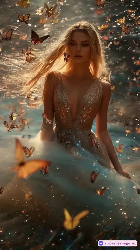 girl dancing in a cloud of butterflies