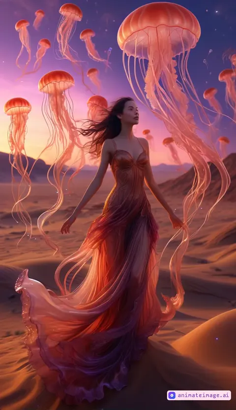 woman surrounded by jellyfish