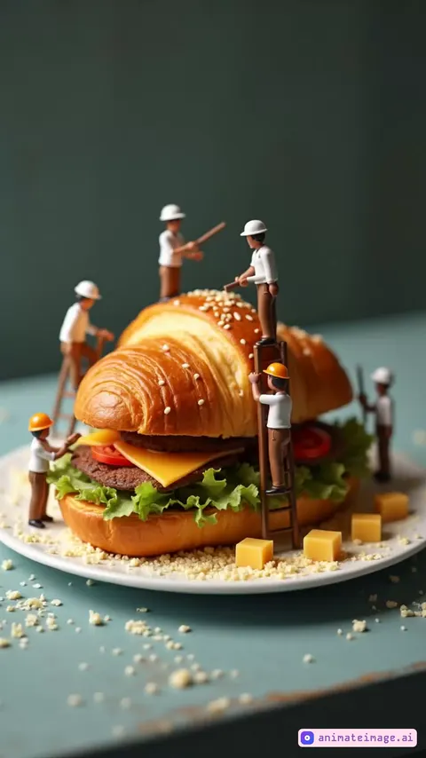Tiny workers on freshly baked croissants