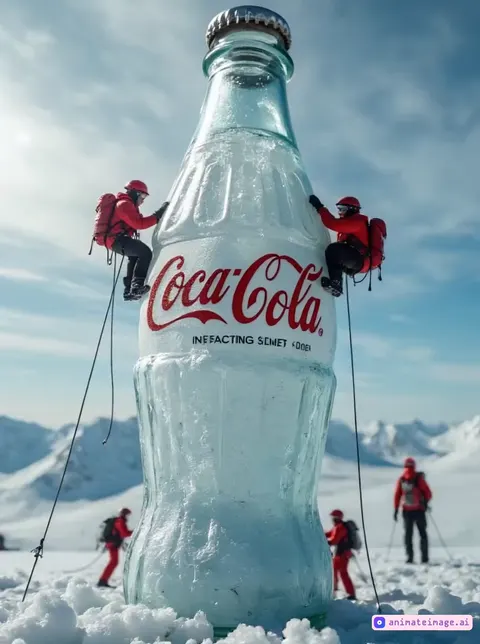 climbers climb a large bottle,the camera rotates around the subject