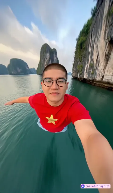 an asian man running on water surface with high hyper speed. water splash
