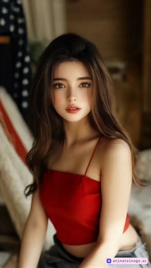 Young woman with soft brown hair, natural makeup, dewy eyes, and flawless skin ,Gently turns her head, looking into the camera with a slight smile and natural expression changes,Cozy indoor setting with warm lighting, wooden background, and soft fabric accents,Comfortable interior, soft natural light, calm and relaxed atmosphere,Close-up, shallow depth of field, smooth zoom in/out, natural tracking shot,Warm ambient light, soft highlights, subtle shadows, Cozy, warm, emotional, and soothing