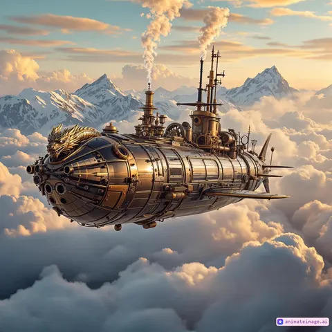 steampunk flying submarine