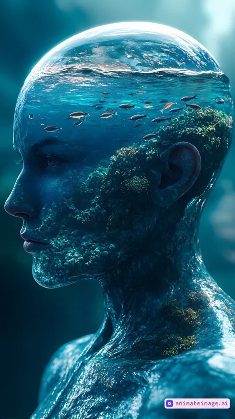 the fish swim slowly and gently,the camera is stationary, the head turns slowly towards the camera looking down