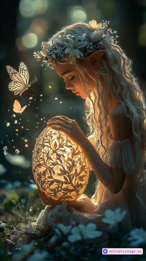 the egg glows brighter and the fairy smiles
