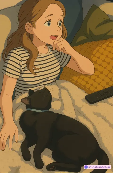 a young girl pets her cat