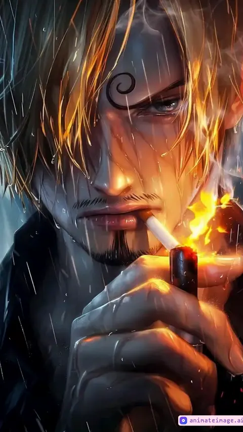 He must smile while smoking and fire and smoke around him