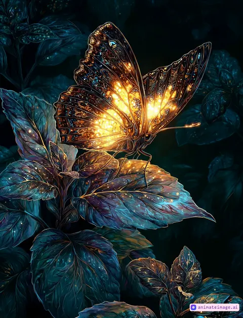Butterfly flies away into the rain