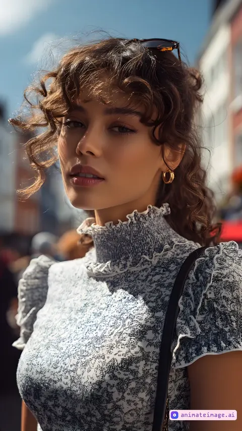 woman smiles beautifully at the camera. camera rotates in a very smooth and stable movement.
