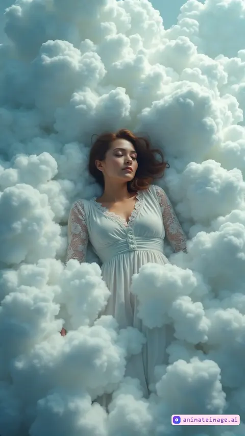 Woman turns to smile at the camera under clouds