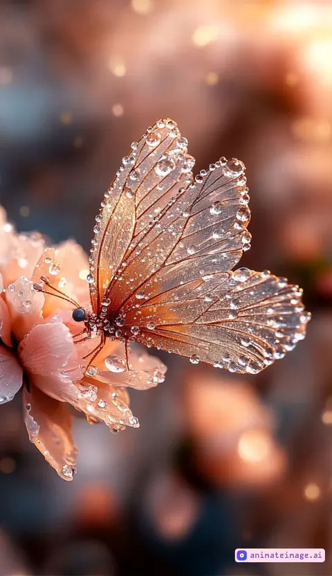 Butterfly flying away as fireflies circle around