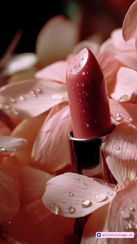 Petals falling onto lipstick in the wind