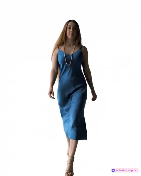 "A graceful woman in a flowing silk dress walking through narrow cobblestone streets of a coastal town in the early morning. White Mediterranean-style buildings glow under the gentle rays of the rising sun. The atmosphere is calm, fresh, and softly illuminated."