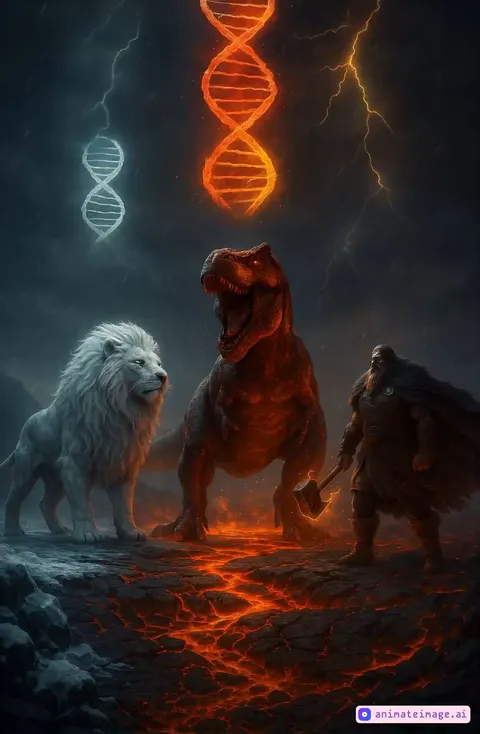 Lion, T-Rex and Viking fuse into one beast