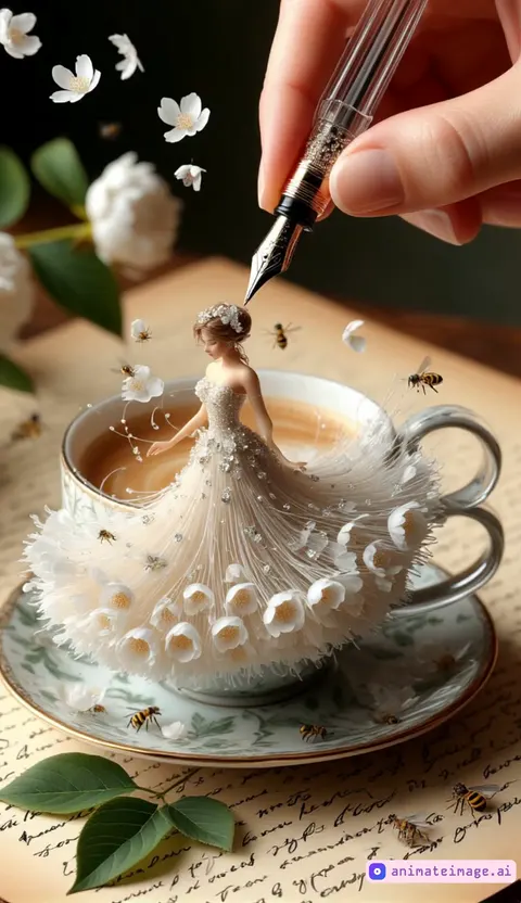 Smoke woman dancing above a cup of tea