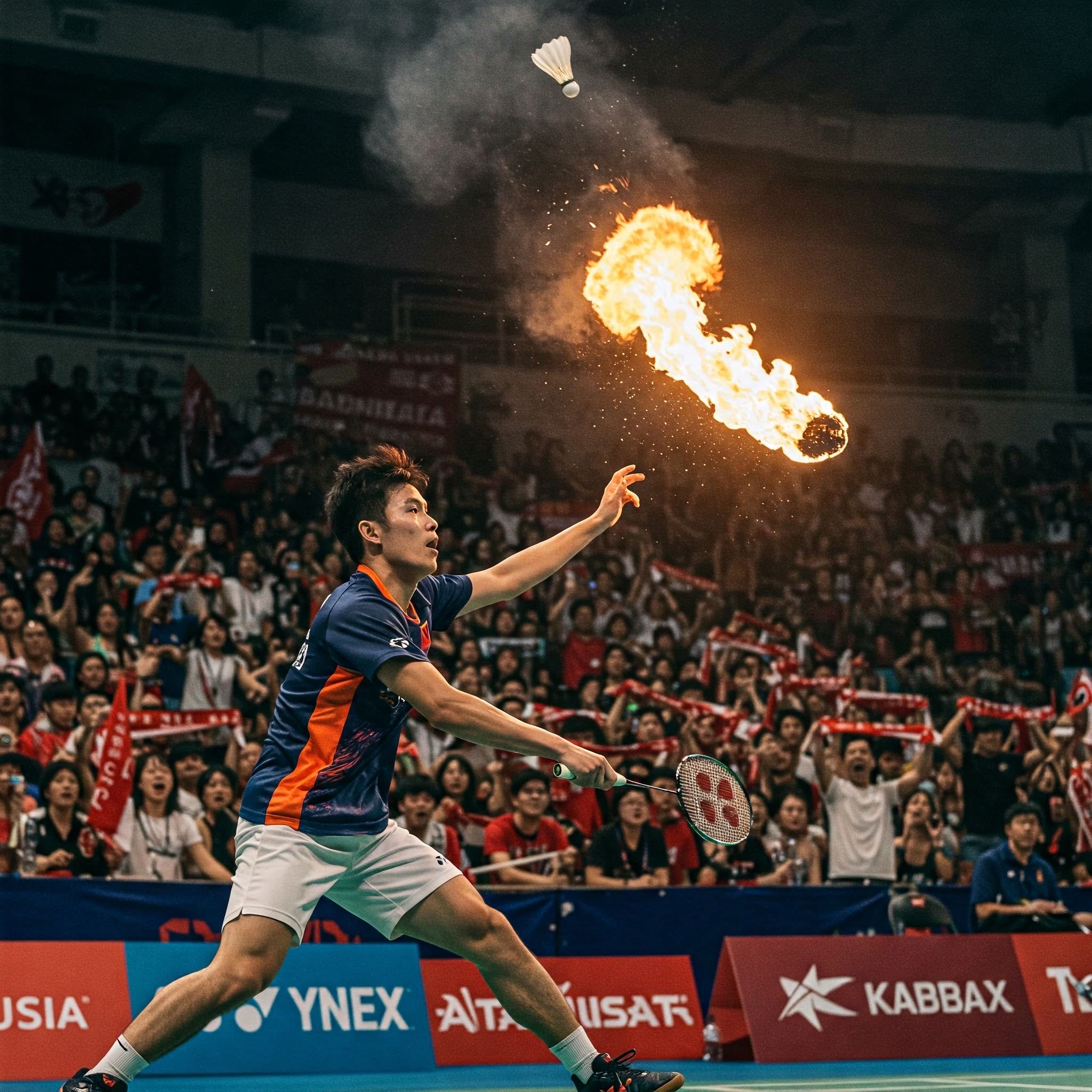 Athlete hits burning shuttlecock straight into spa... | AnimateImage.AI ...